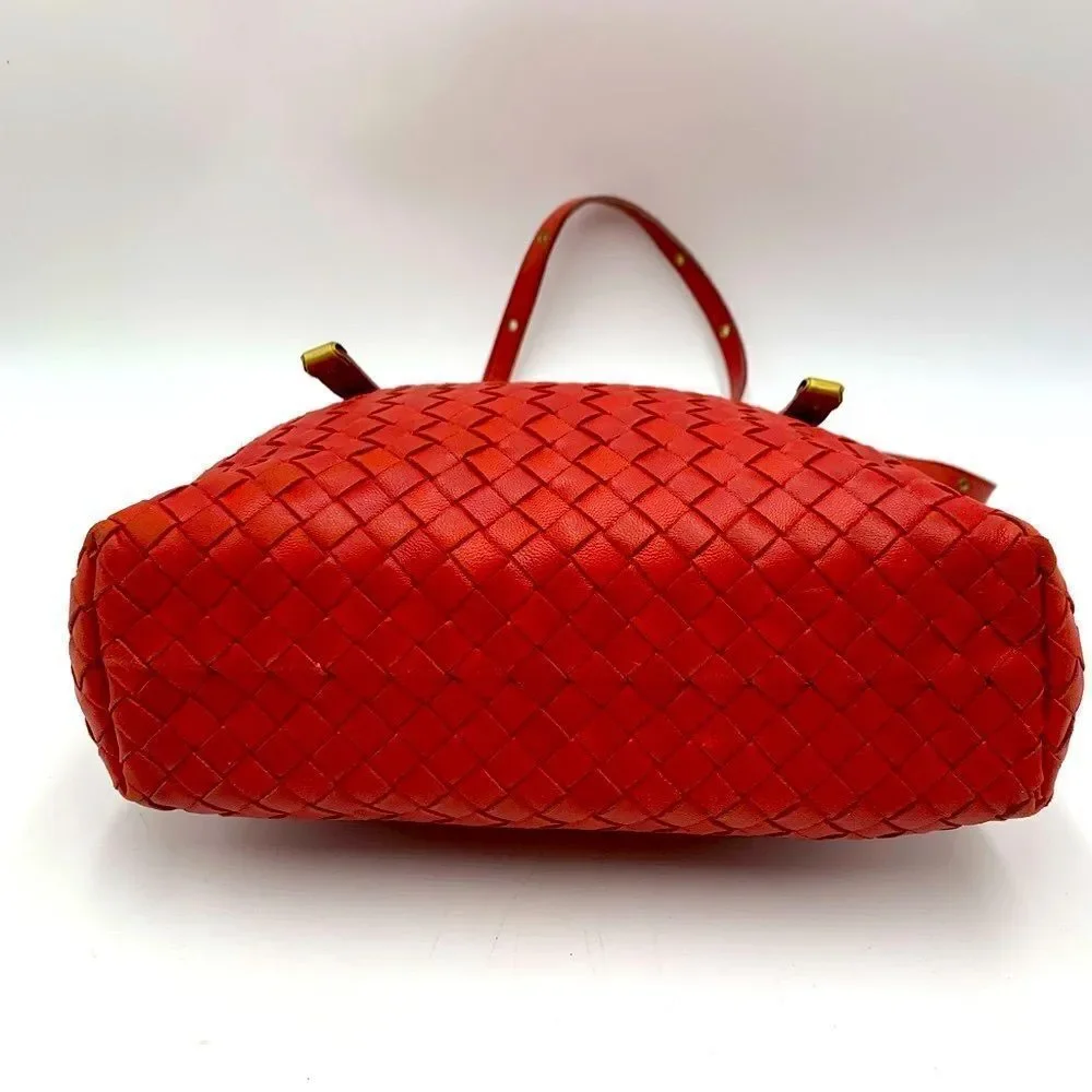 Auth Bottega Veneta Red Intrecciatp Napa Leather Tote Shoulder Bag Preloved